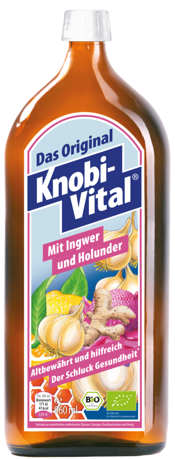 Abbildung der Flasche KnobiVital mit Ingwer und Holunder